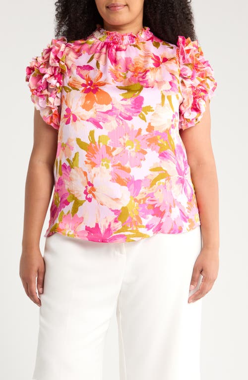 SUGARLIPS Abigal Floral Brenna Mock Neck Top in Coral Pink  product