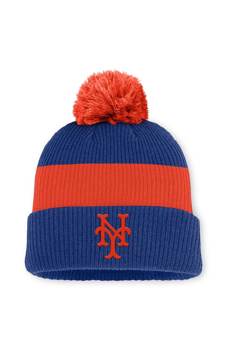 Nike Men's Nike Royal/Orange New York Mets Cooperstown Collection Peak Standard Cuffed Knit Hat with Pom, Main, color, Royal