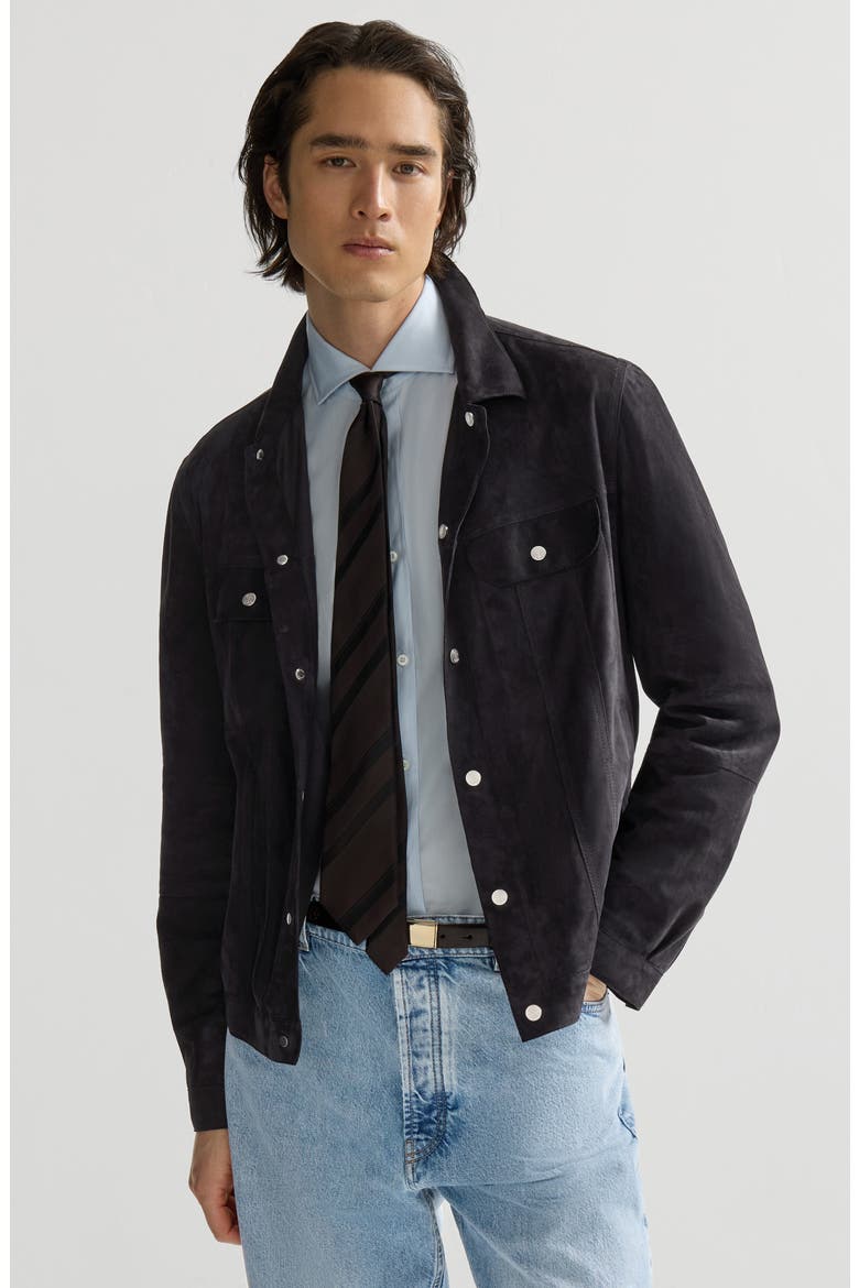 Suede four-pocket jacket, Alternate, color, Navy Blue