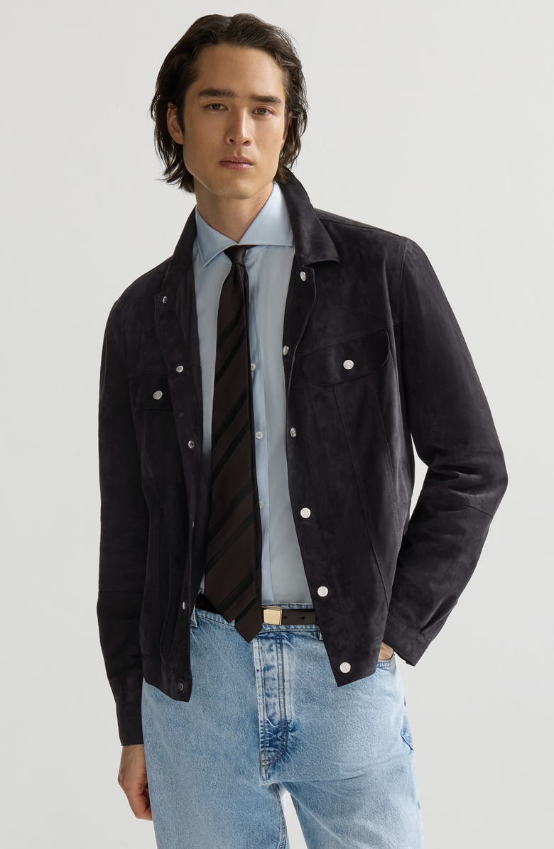 Brunello Cucinelli Suede four-pocket jacket, Alternate, color, Navy Blue