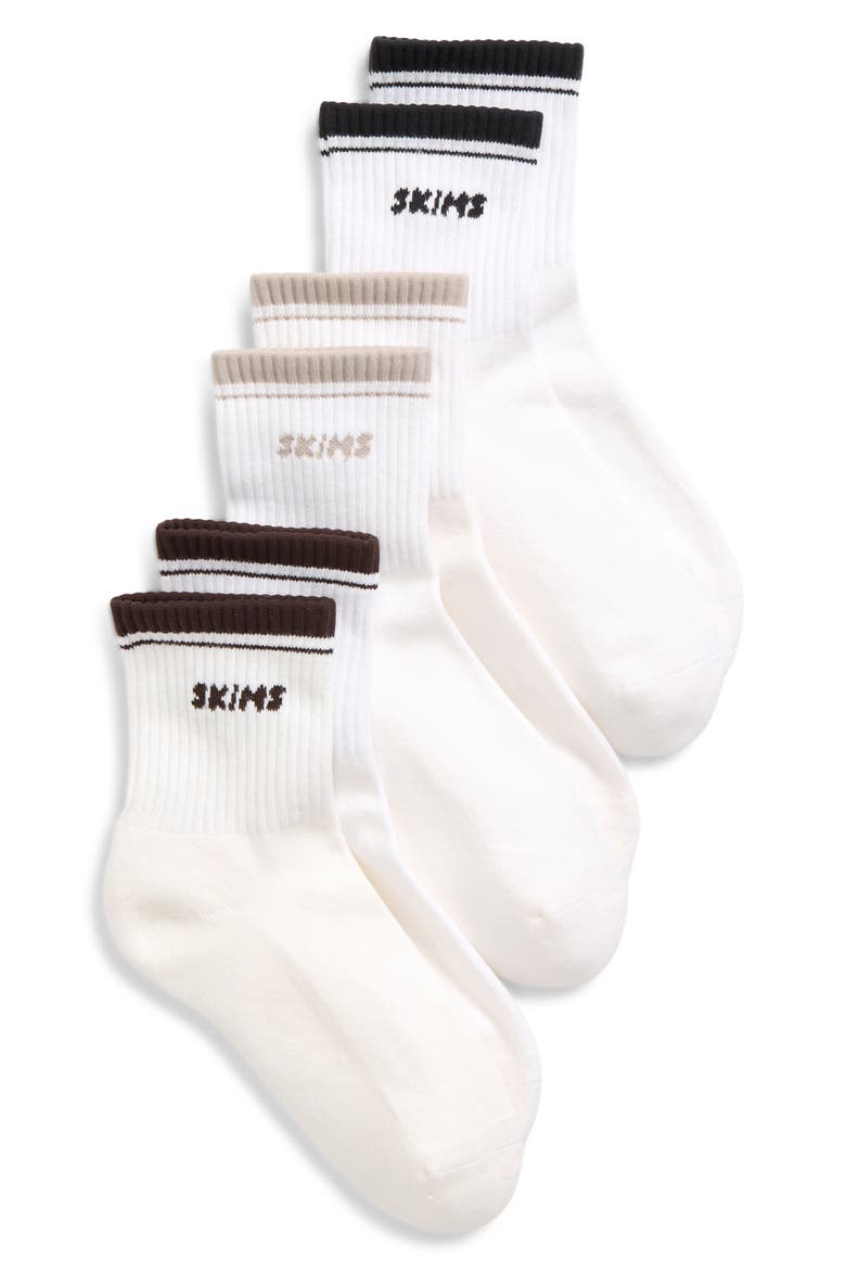 3-Pack Ribbed Quarter Crew Logo Socks, Main, color, STONE