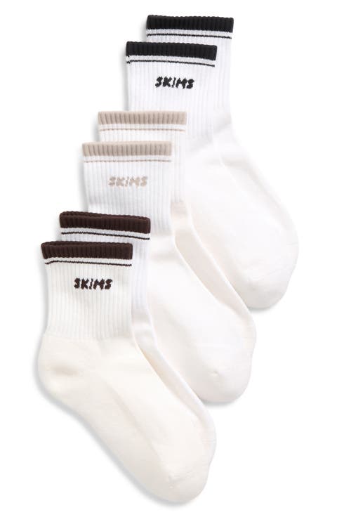 3-Pack Ribbed Quarter Crew Logo Socks