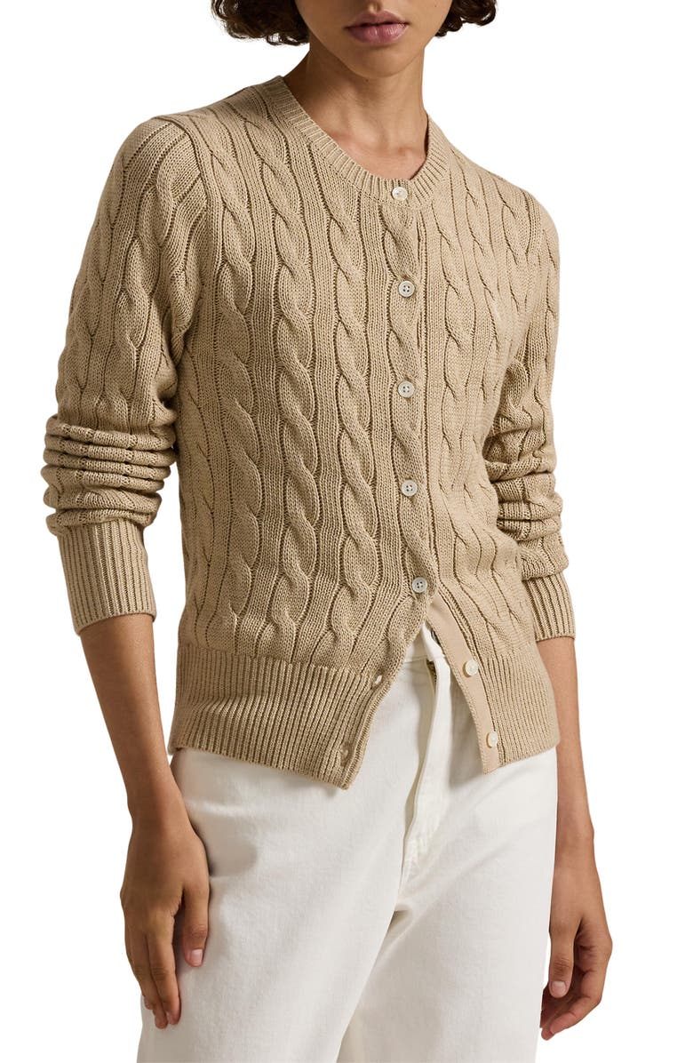 Polo Ralph Lauren Cable Stitch Cotton Cardigan, Main, color, 