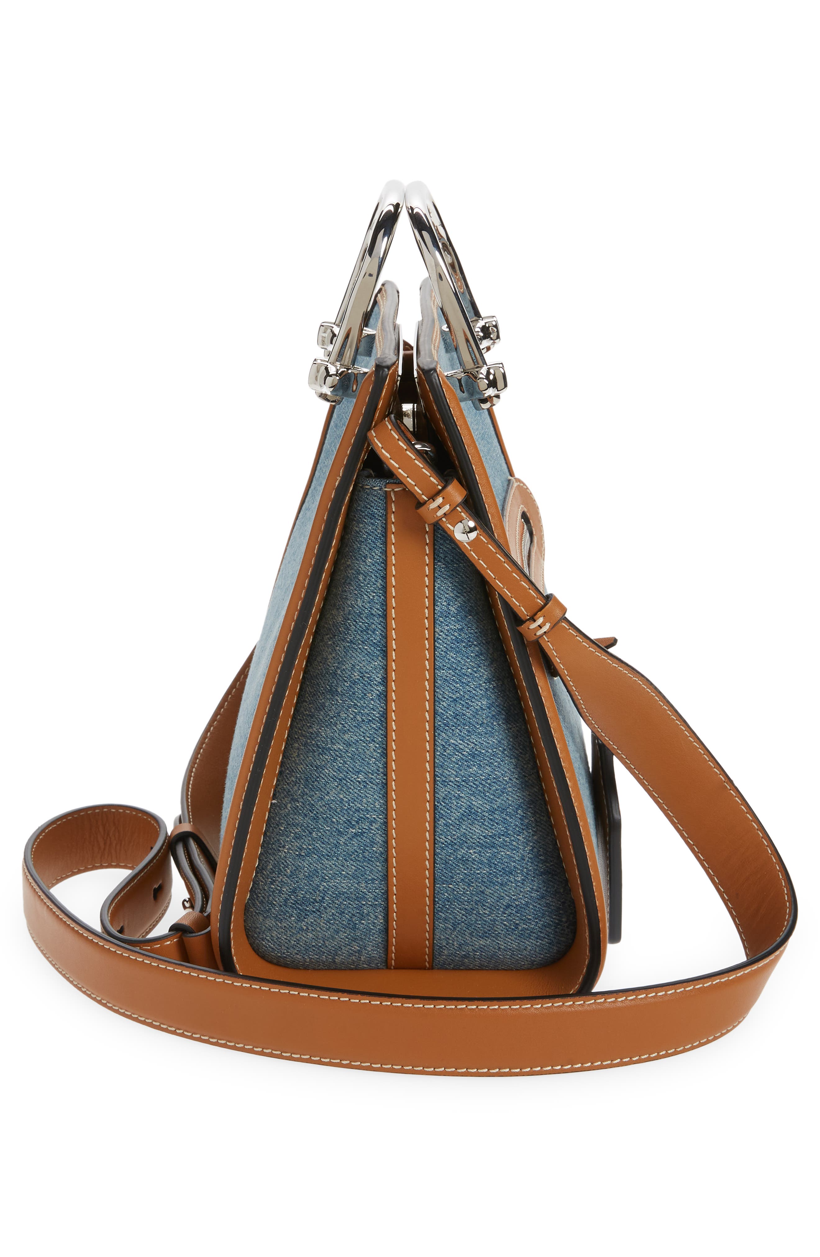 McQueen Alexander McQueen The Short Story Denim & Leather Shoulder Bag, Alternate, color, 