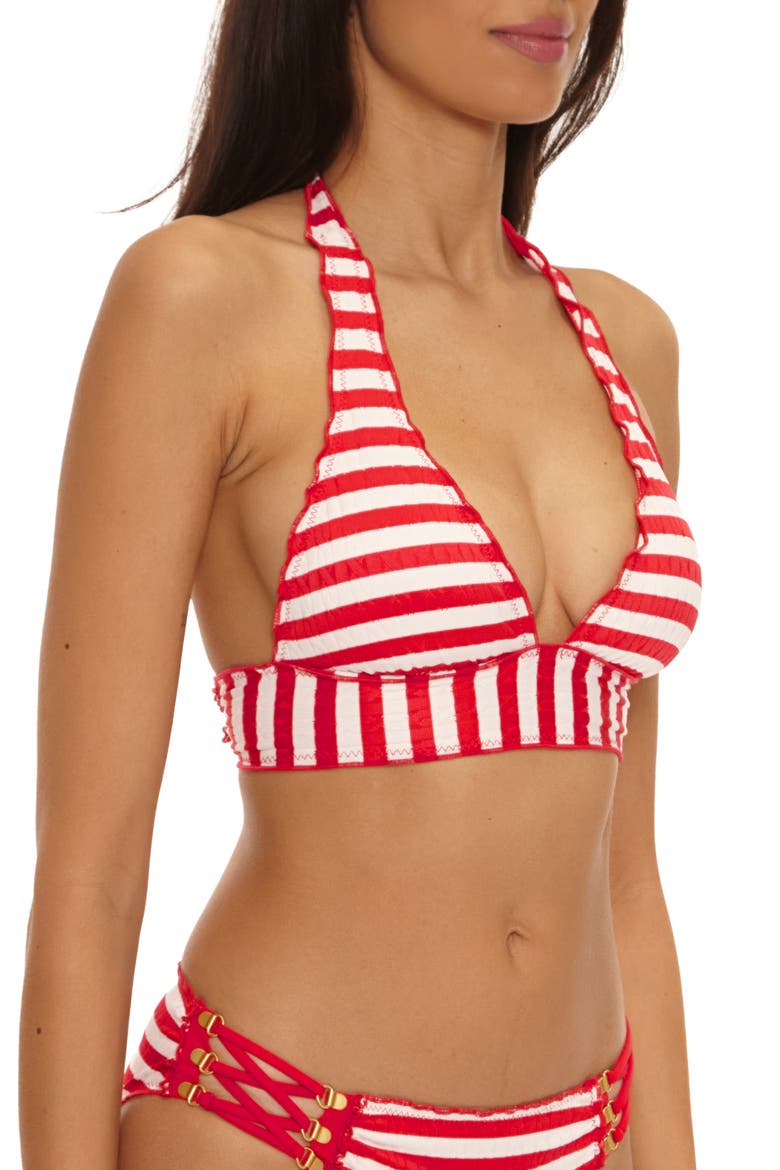 Sail Away Stripe Halter Bikini Top, Alternate, color, RUBY
