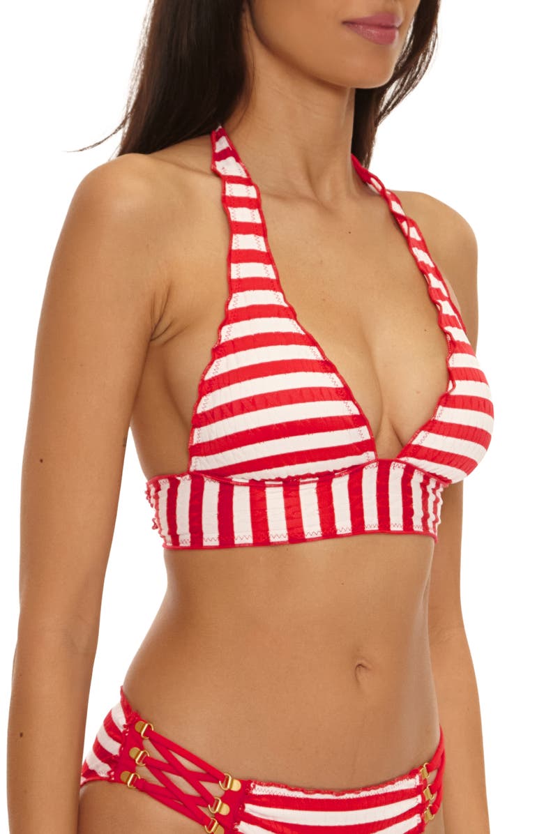 Becca Sail Away Stripe Halter Bikini Top, Alternate, color, Ruby