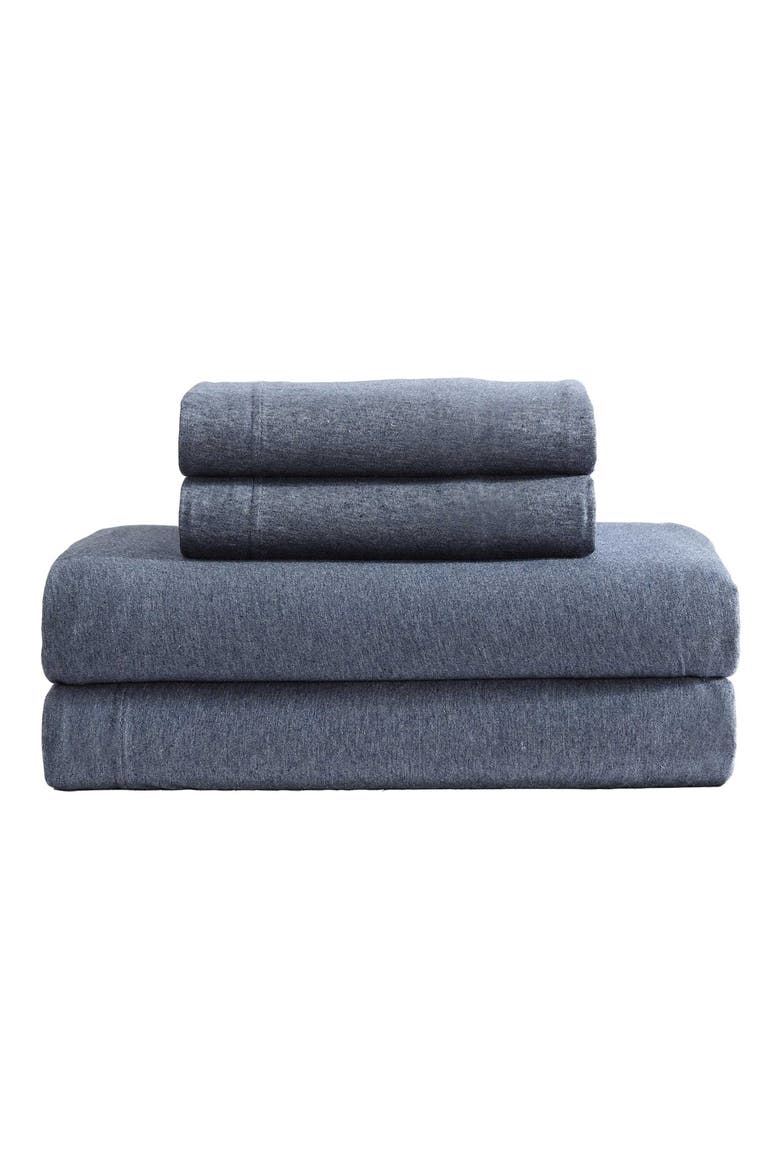 Modern 300 Thread Count Mélange Cotton Blend Jersey King Sheet Set, Main, color, DARK BLUE