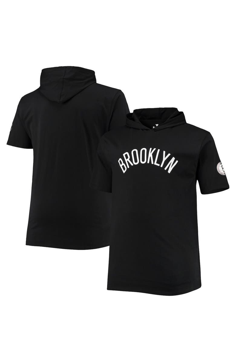 PROFILE Men's Black Brooklyn Nets Big & Tall 2-Hit Short Sleeve Pullover Hoodie, Main, color, 