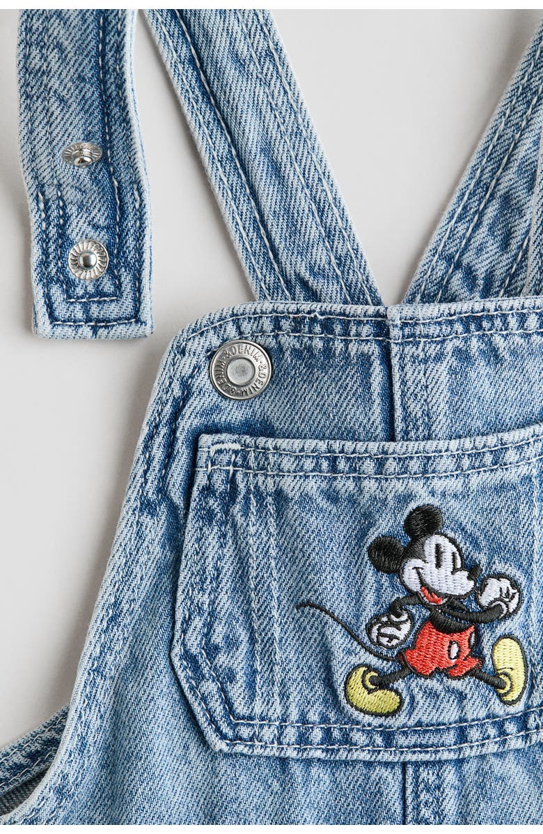 H&M Embroidery-detail Dungaree Shorts, Alternate, color, Denim Blue/Mickey Mouse
