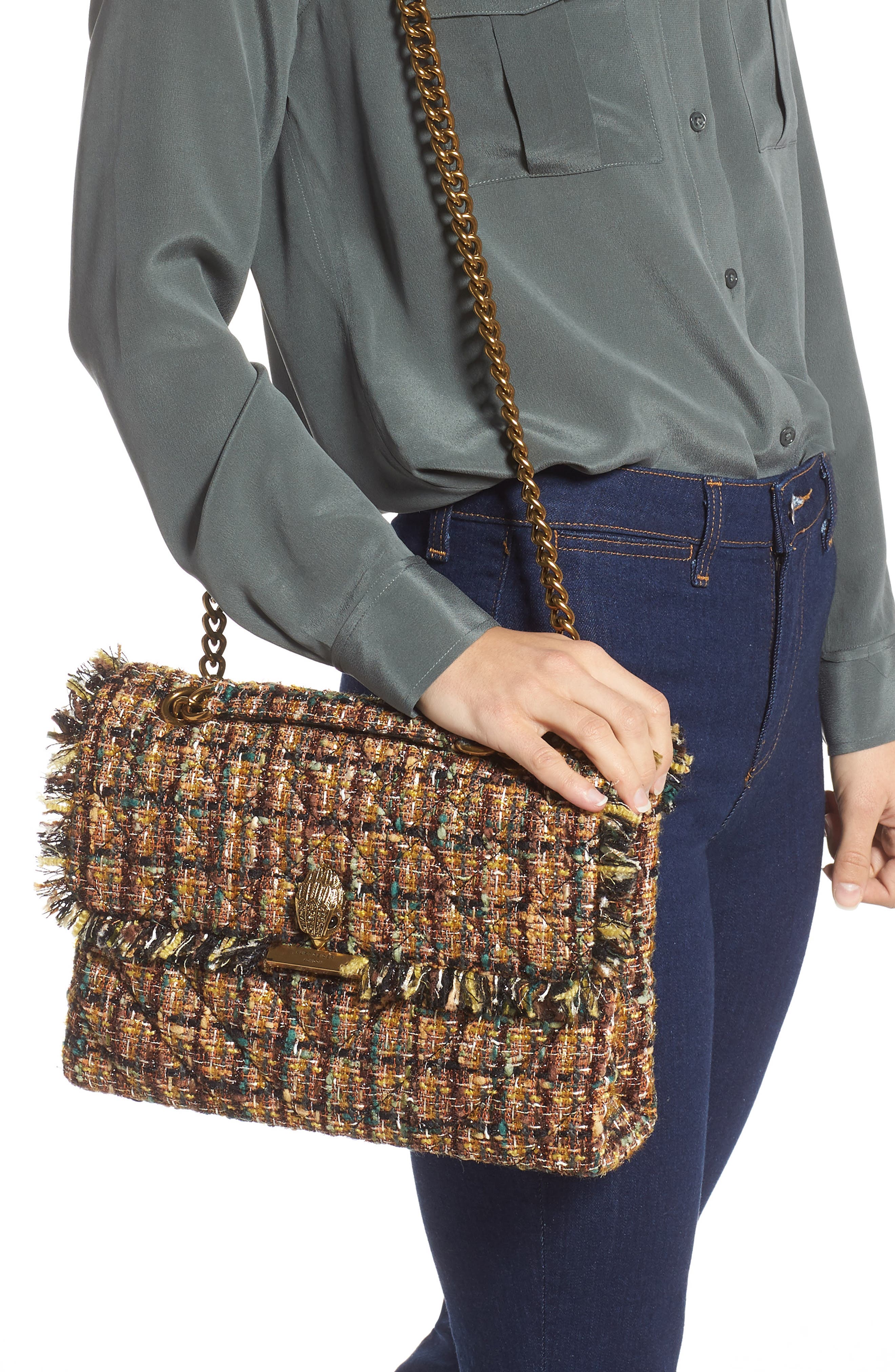 Large Kensington X Tweed Shoulder Bag, Alternate, color, RUST