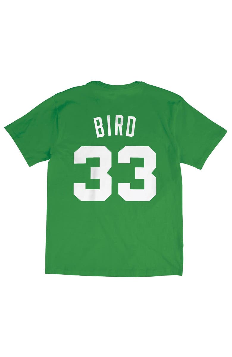 Mitchell & Ness Men's Mitchell & Ness Larry Bird Kelly Green Boston Celtics Hardwood Classics Stitch Name & Number T-Shirt, Alternate, color, White