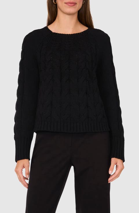 Cable Cotton Blend Crewneck Sweater