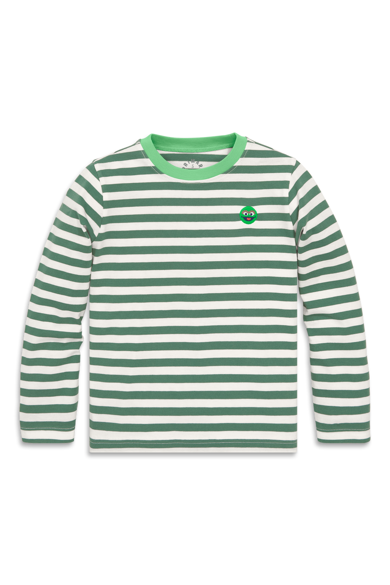 Kids Sesame Street Embroidered Stripe Tee, Main, color, Sunwashed Teal Ivory Stripe