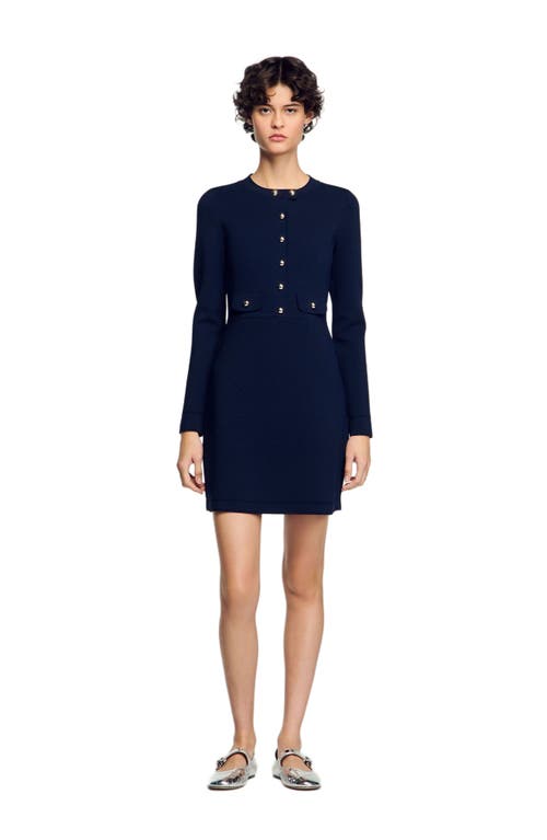 Sandro Short Button-up Knit Dress In Navy Blue