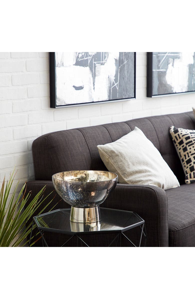 WILLOW ROW Dark Gray Glass Decorative Bowl with Metal Stand, Alternate, color, 