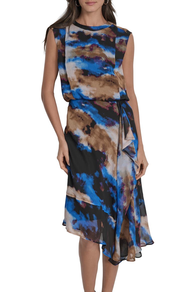 Sleeveless Asymmetric Midi Dress, Alternate, color, CLOUDED INDIGO