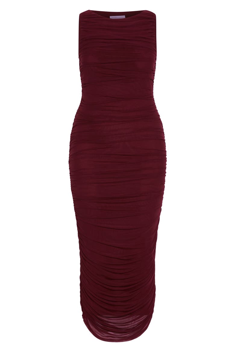 Halo Sleeveless Ruched Mesh Dress, Alternate, color, DARK CHERRY
