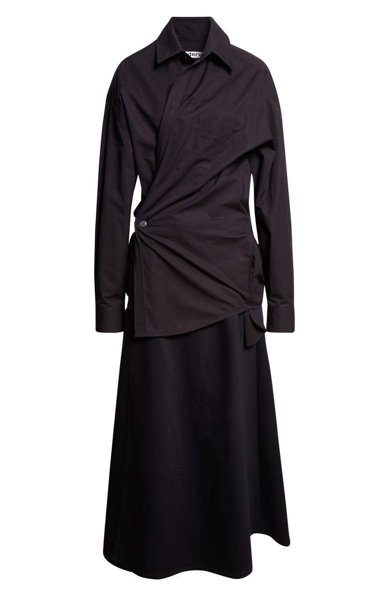 Alexander Wang Long Sleeve Poplin & Denim Wrap Dress, Alternate, color, Black