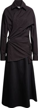 Alexander Wang Long Sleeve Poplin & Denim Wrap Dress