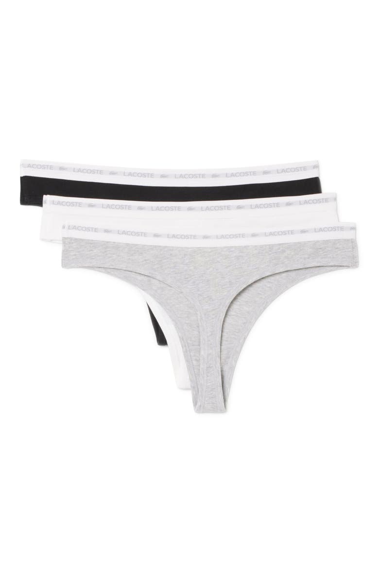 3-Pack Stretch Cotton Thongs, Alternate, color, BLACK/ WHITE/ SILVER CHINE