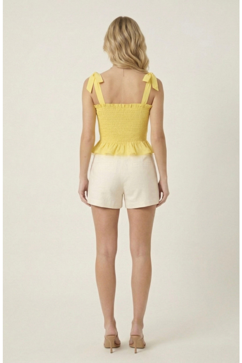 Smocked Peplum Top with Bow Tie Straps and Ruffle Hem, Alternate, color, Yellow