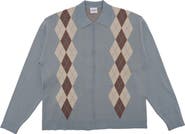 STUDENTS Argyle Jacquard Cotton Zip-Up Cardigan