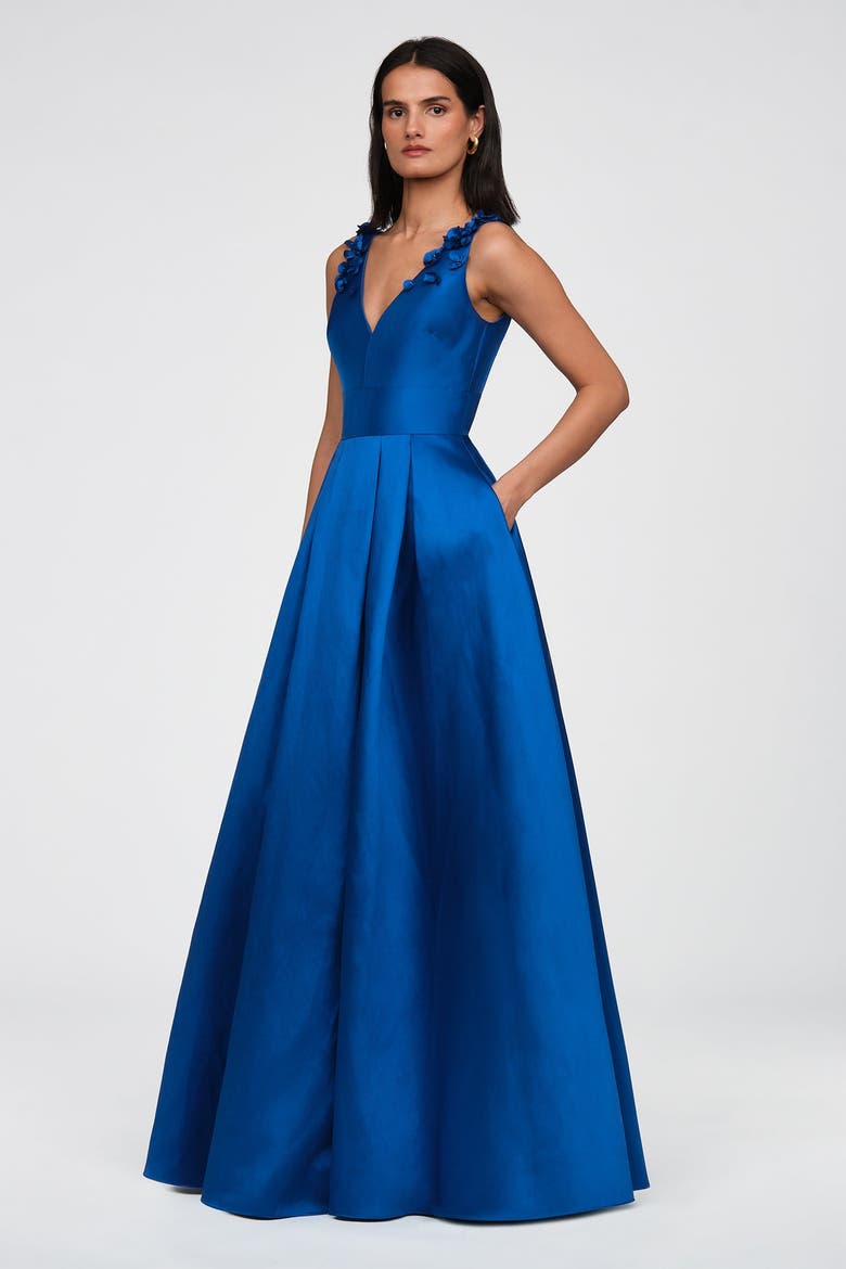 Velina Mikado V Neck Gown, Alternate, color, Sapphire Eclipse