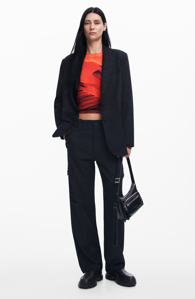 Desigual Vaughn Abstract Print Crewneck Sweater, Alternate, color, Orange