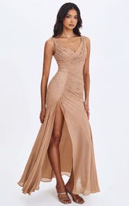 Miss Circle Viveca Crystal-Embellished Asymmetrical Ruched Maxi Dress