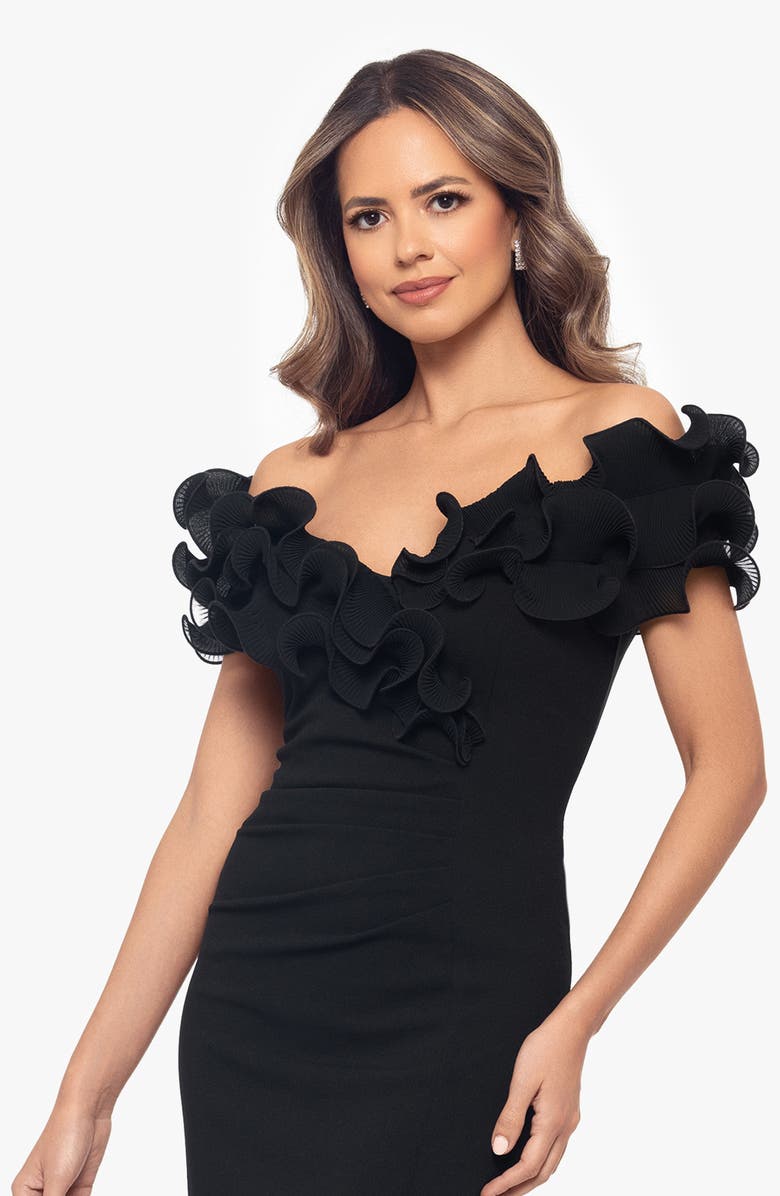 Xscape Evenings Wire Trim Off the Shoulder Sheath Dress, Alternate, color, Black