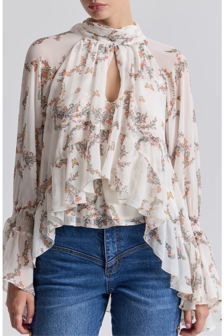 Ruffled High Neck Top, Alternate, color, CREAM FOX WREATH