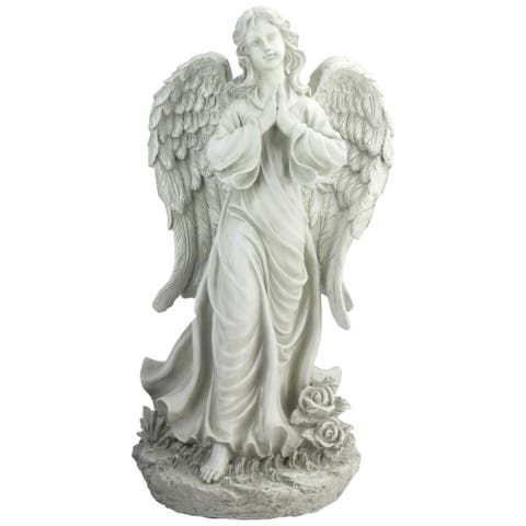 24.5" Light Olive Green Praying Angel Decorative Outdoor Garden Statue
