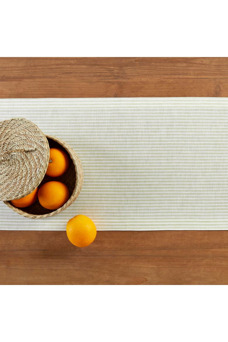 Narrow Stripe Linen Table Runner, Alternate, color, Sage and White