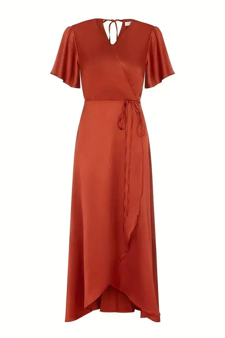 Florence Waterfall Hem Dress, Alternate, color, Burnt Orange