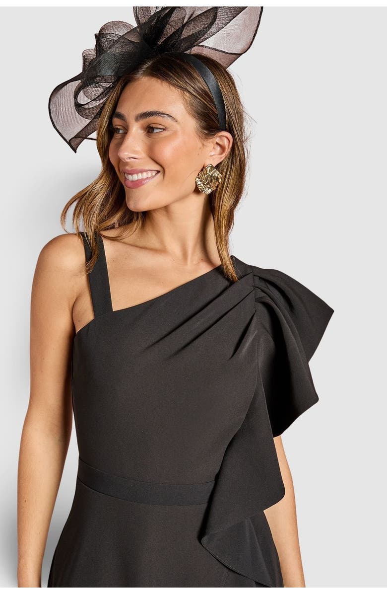 Coast One Shoulder Crepe Ruffle Midi Dress, Alternate, color, Black