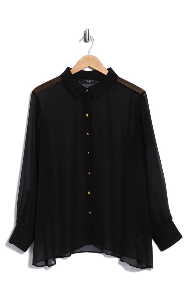 T Tahari Button-Up Shirt, Main, color, Black Solid