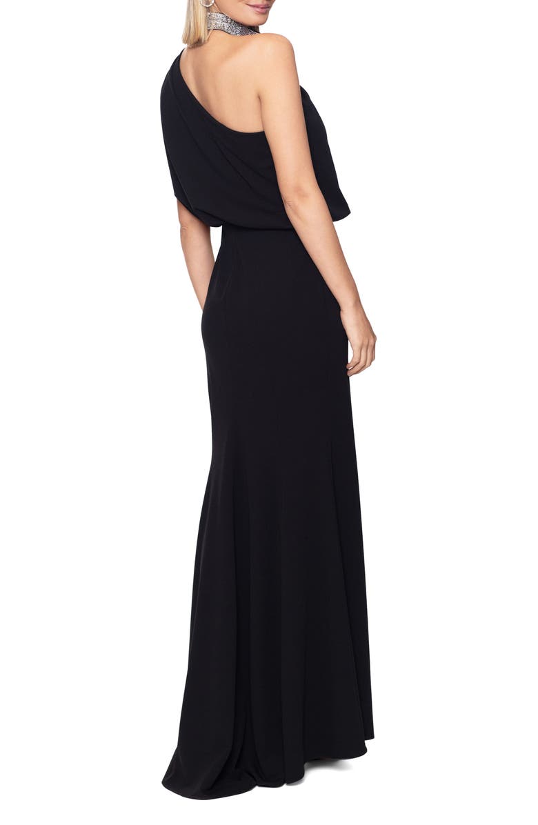 Betsy & Adam Crystal Mock Neck One-Shoulder Gown, Alternate, color, 