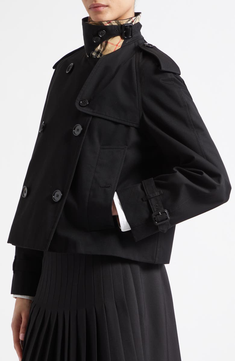 Burberry Haltye Cotton Gabardine Crop Trench Jacket, Alternate, color, Black