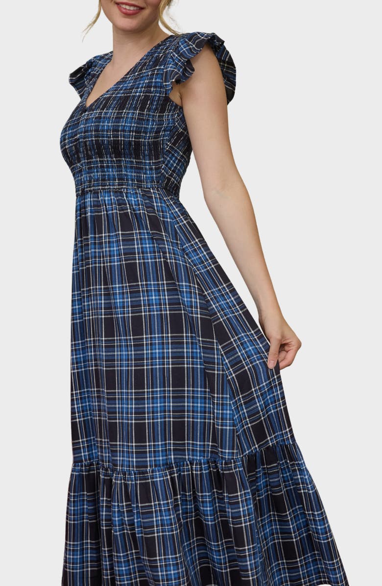 Blu Pepper Flutter Sleeve Plaid Maxi Dress, Alternate, color, Navy Multi