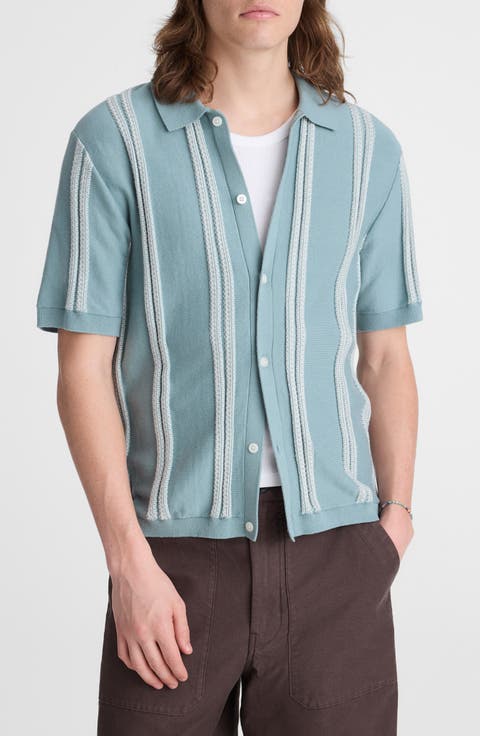 April Textured Stripe Full Botton Cotton Cardigan