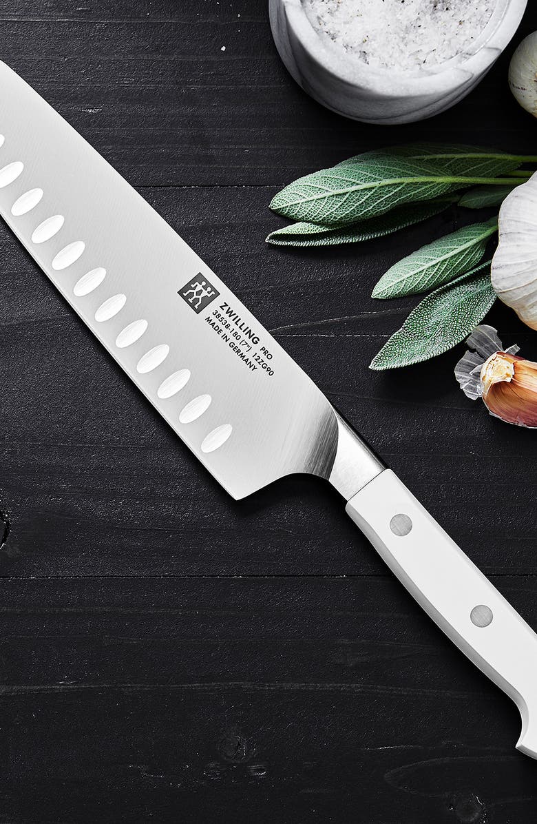 ZWILLING Pro Le Blanc 7-Inch Hollow Edge Slim Santoku Knife, Alternate, color, Silver