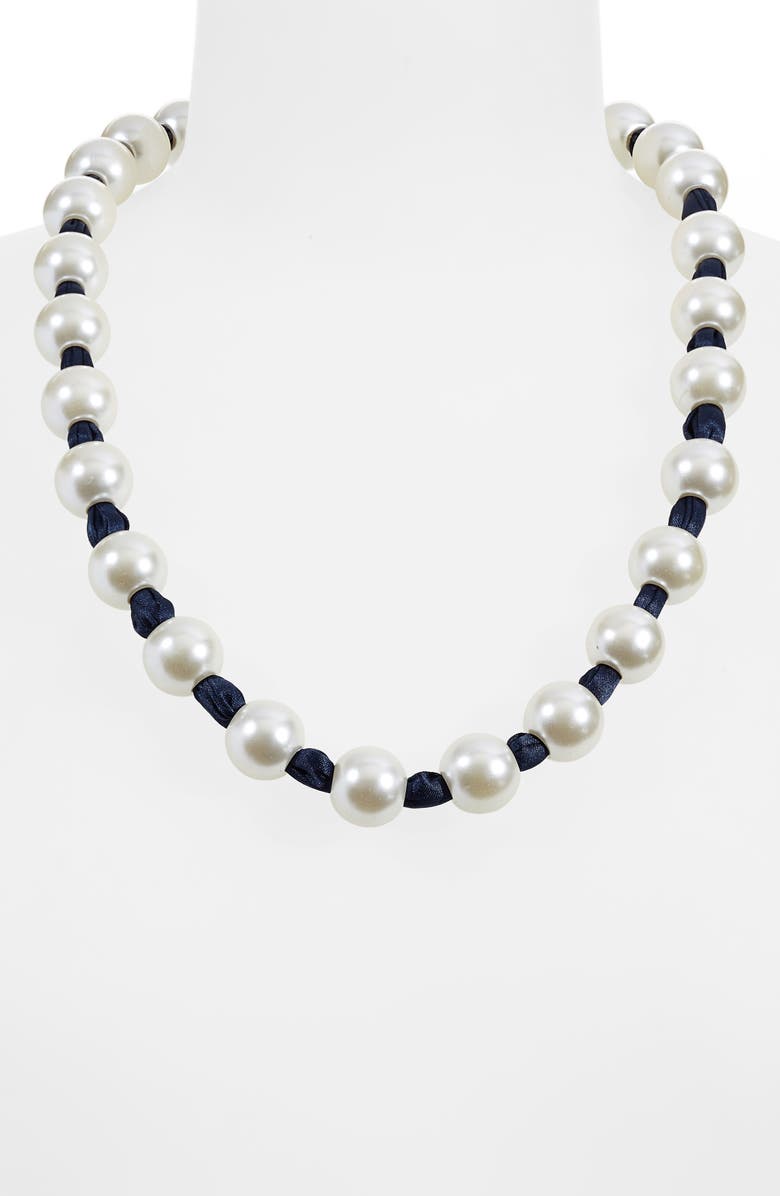 Lele Sadoughi Imitation Pearl Scarf Necklace, Alternate, color,