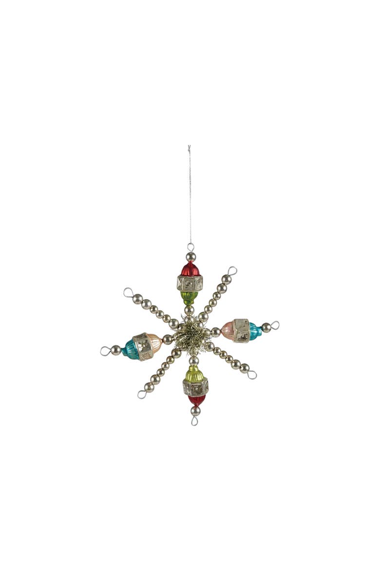 Glass Beaded Snowflake Ornament with Tinsel, Main, color, Multicolor