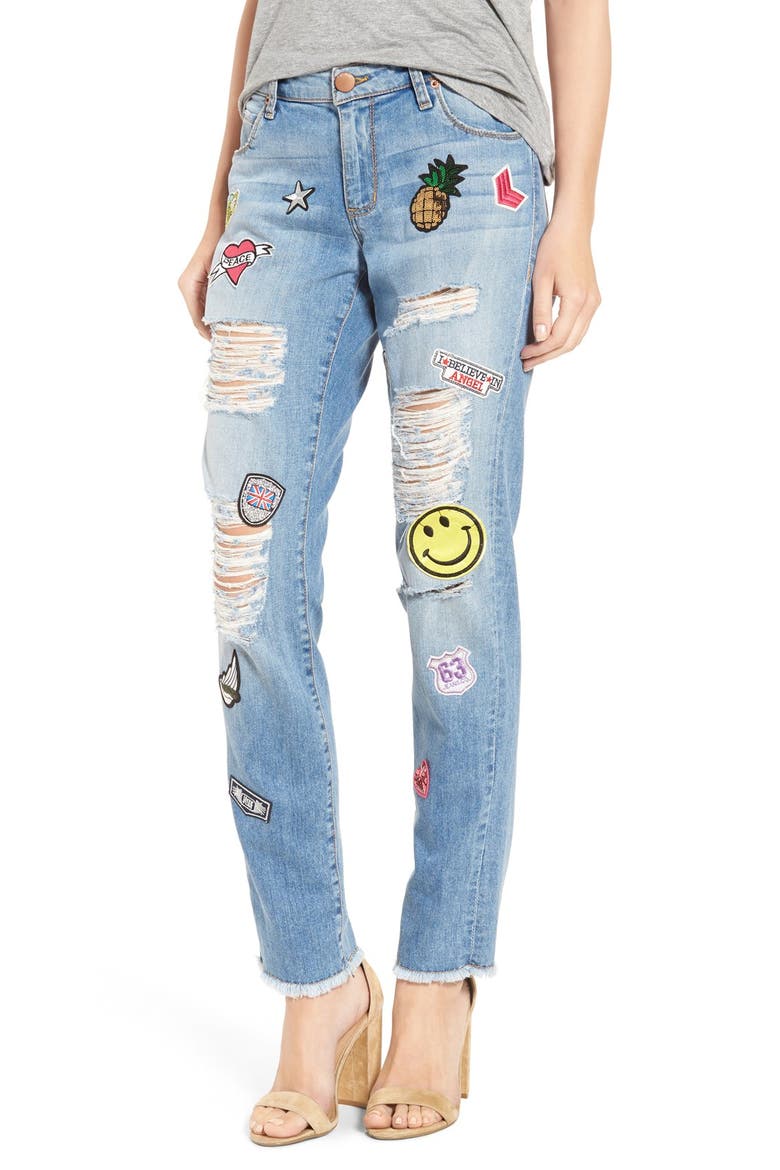 'Tomboy Skinny' Patched Jeans, Main, color, WEST TOPANGA