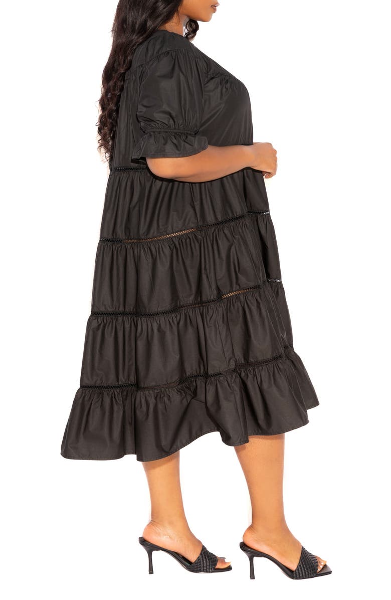 BUXOM COUTURE Tiered Cotton Blend Poplin Dress, Alternate, color, Black
