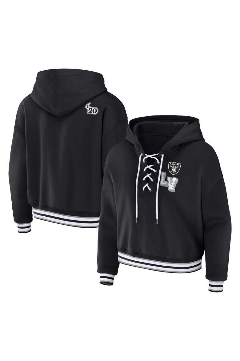 Women's WEAR by Erin Andrews Black Las Vegas Raiders Plus Size Lace-Up Pullover Hoodie, Main, color, Black
