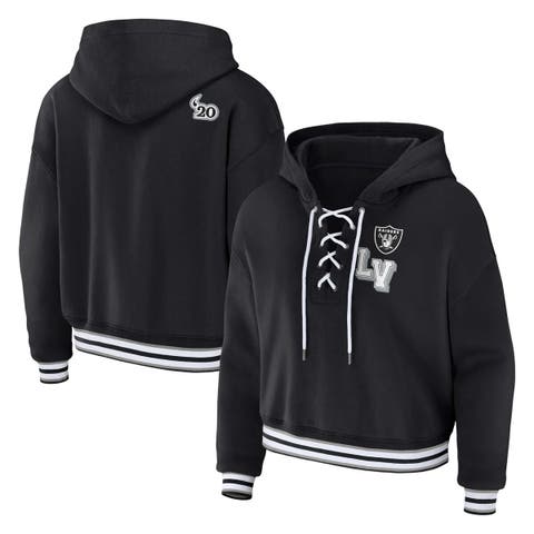 Women's WEAR by Erin Andrews Black Las Vegas Raiders Plus Size Lace-Up Pullover Hoodie