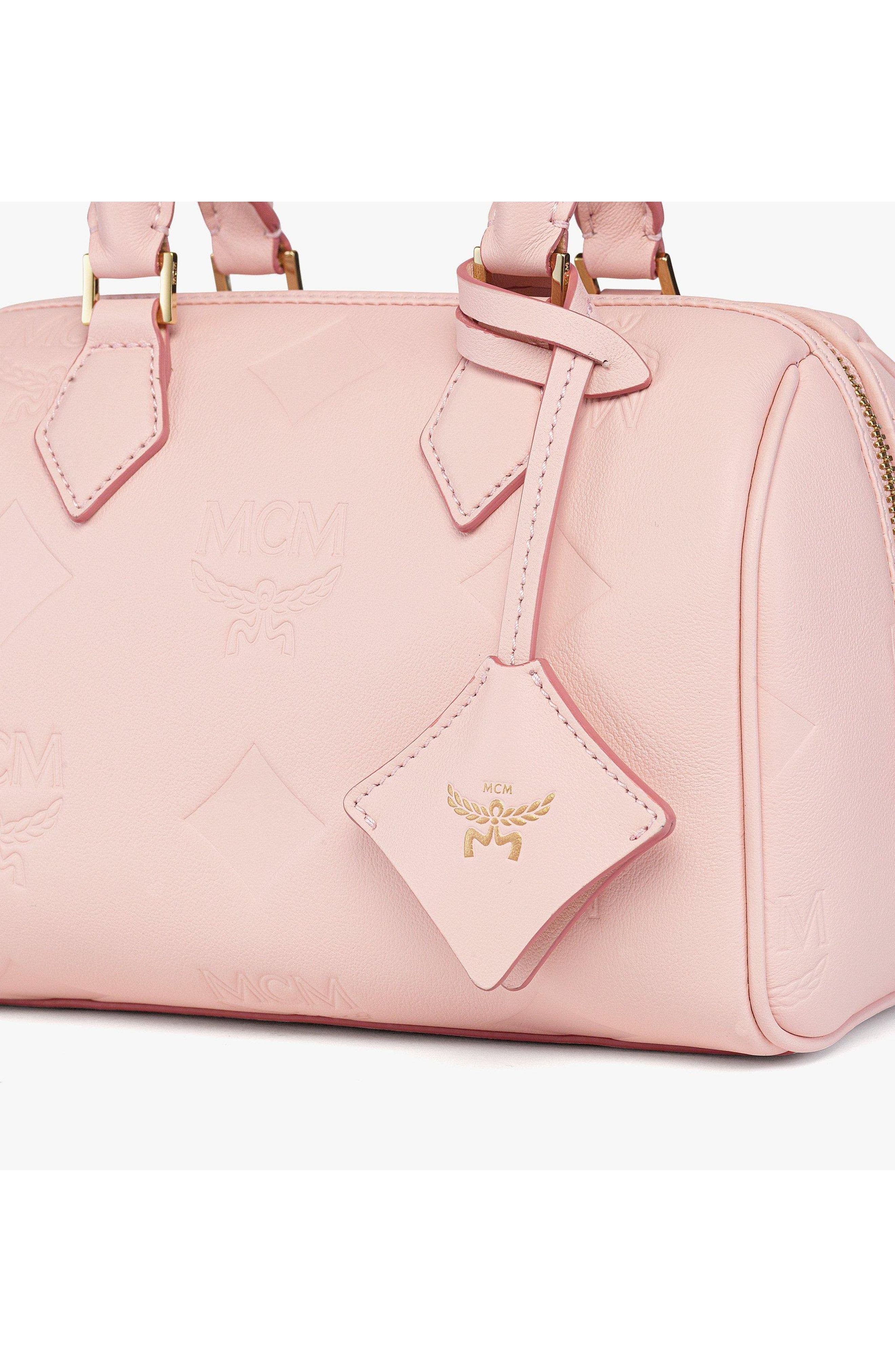 MCM Small Ella Boston Bag in Maxi Monogram Leather, Alternate, color, Lotus Pink