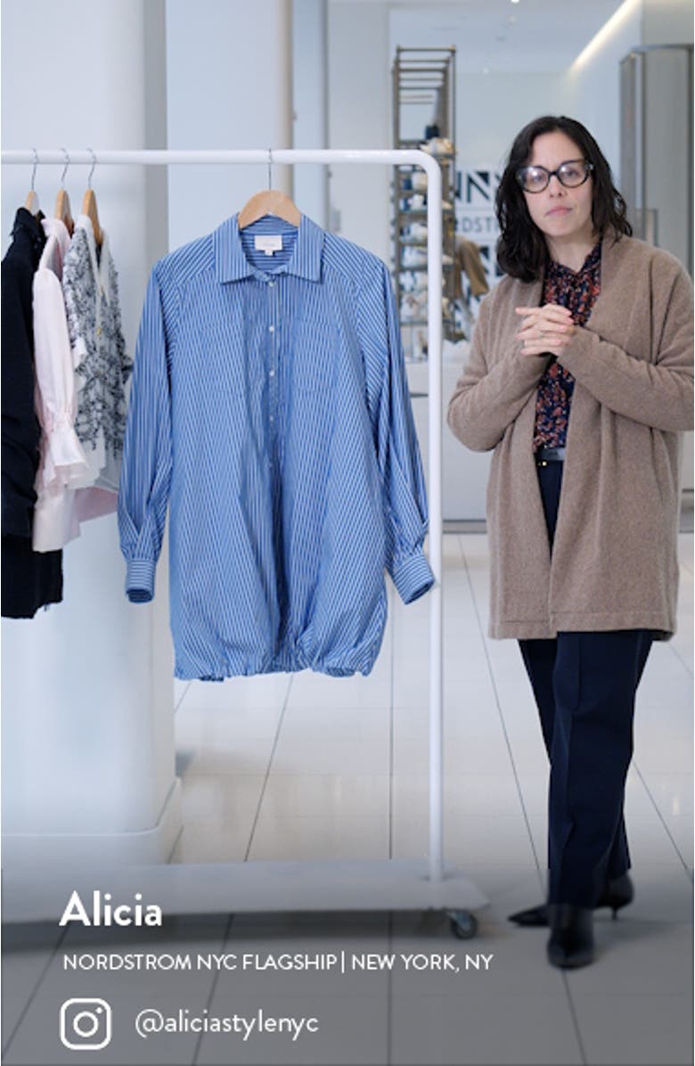 Sutton Stripe Balloon Hem Long Sleeve Shirtdress, sales video thumbnail