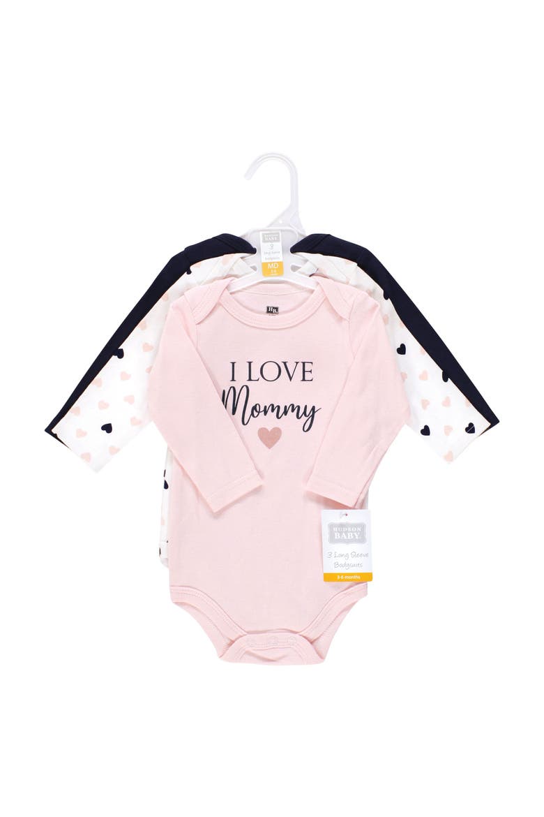 Little Soft Cotton Long-Sleeve One-Piece 3Pk, Alternate, color, Girl Mommy Pink Navy 3-Pack